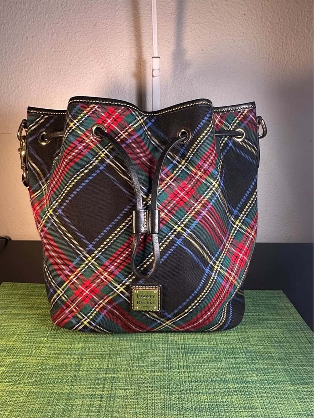 Dooney & Bourke Tartan Plaid Drawstring Bucket Bag